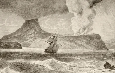 Krakatoa Island Erupting in August 1883